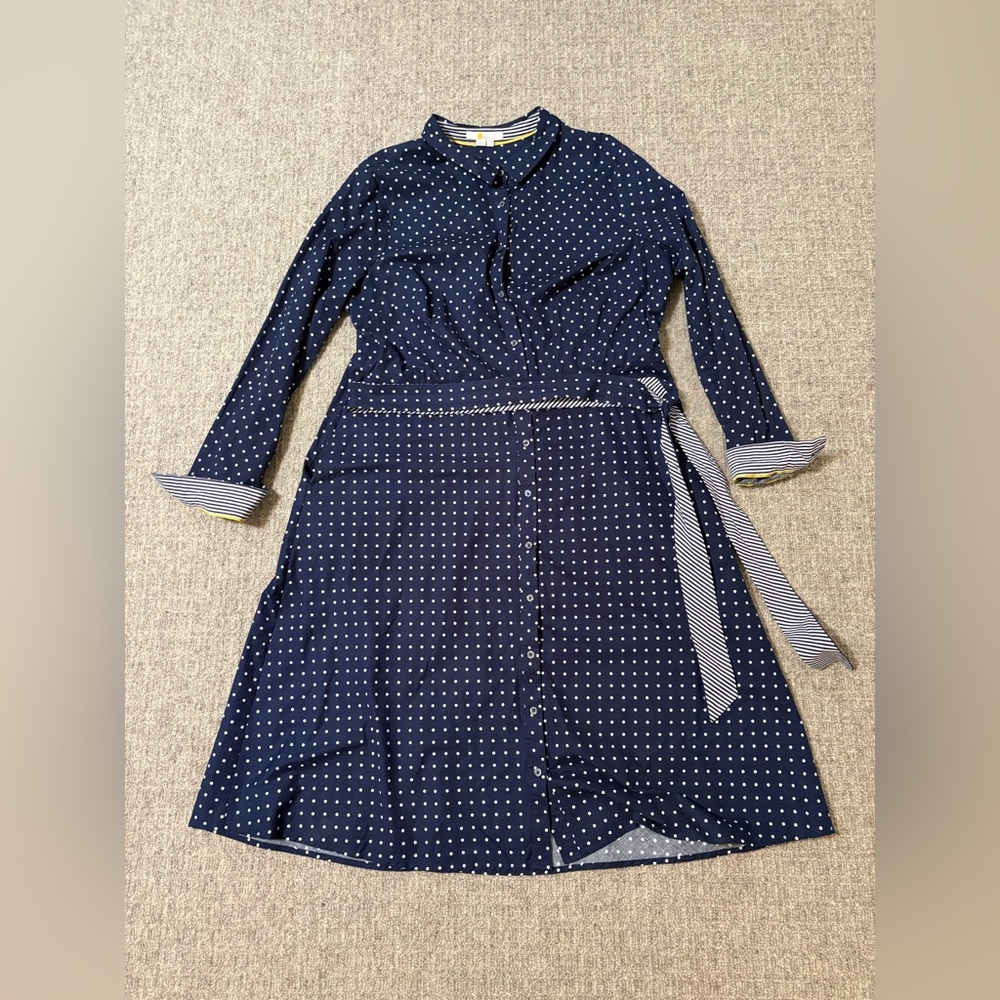 Boden Navy and White Polka Dot Shirt Dress